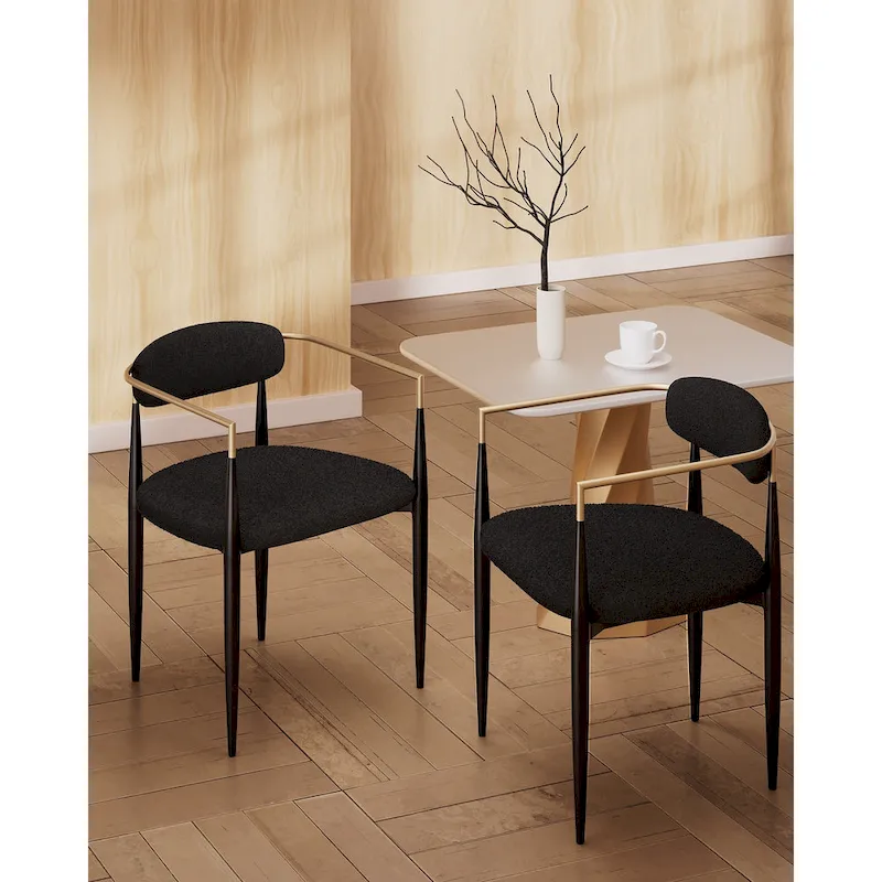 Boucle Upholstered Dining Chair with Metal Frame