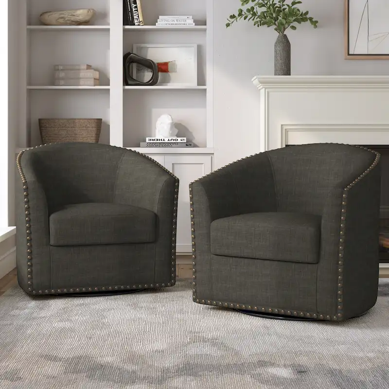 Nailhead Trim Upholstered Swivel Accent Chair