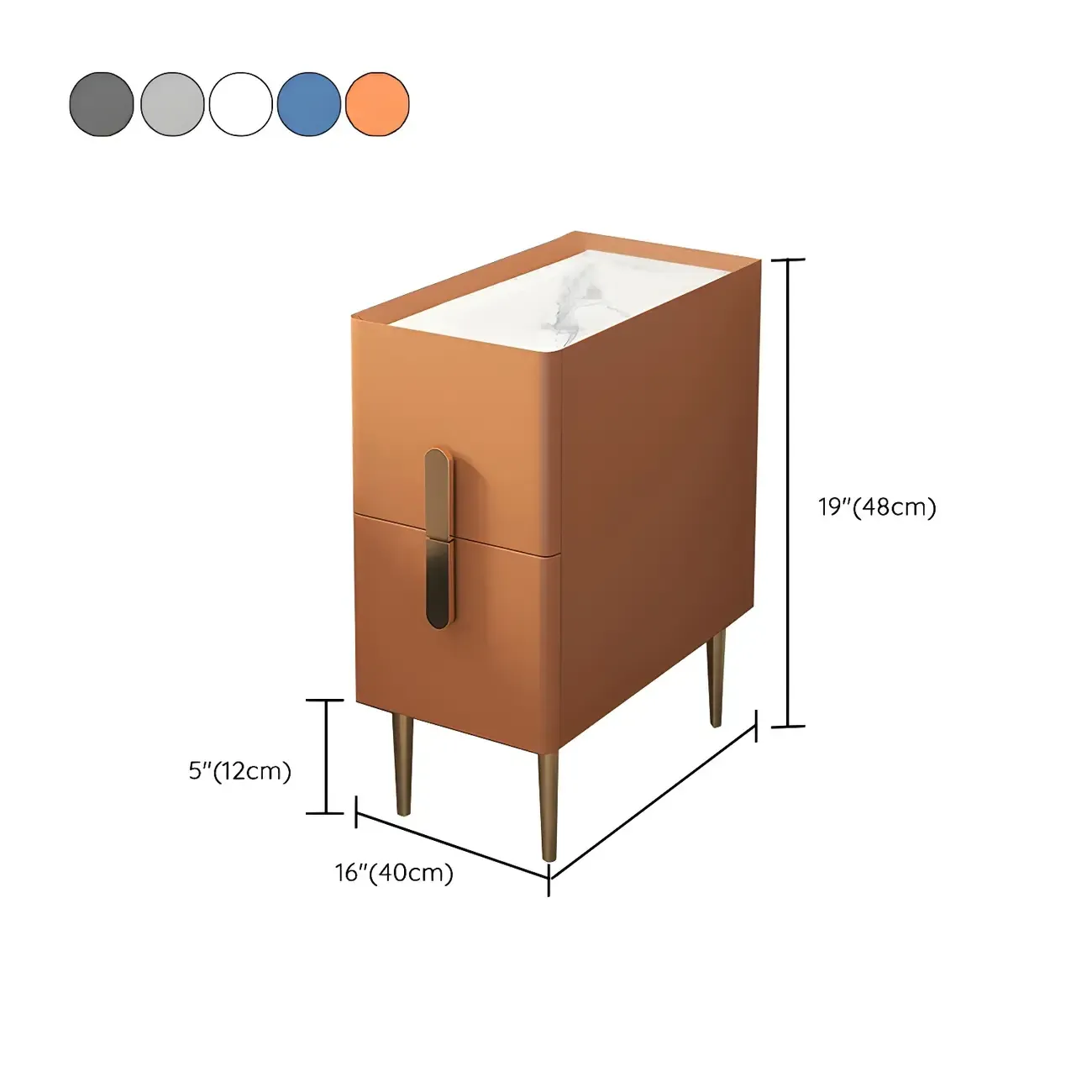 Modern Stone Countertop Faux Leather Nightstand with 2 Drawers