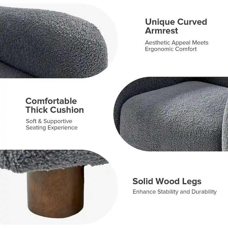 Wayne 35  Wide Boucle Upholstered Teddy Accent Chair with Solid Wood Legs by HULALA HOME