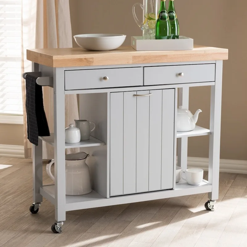 The Gray Barn Muckross Farmhouse Grey Wood Kitchen Cart