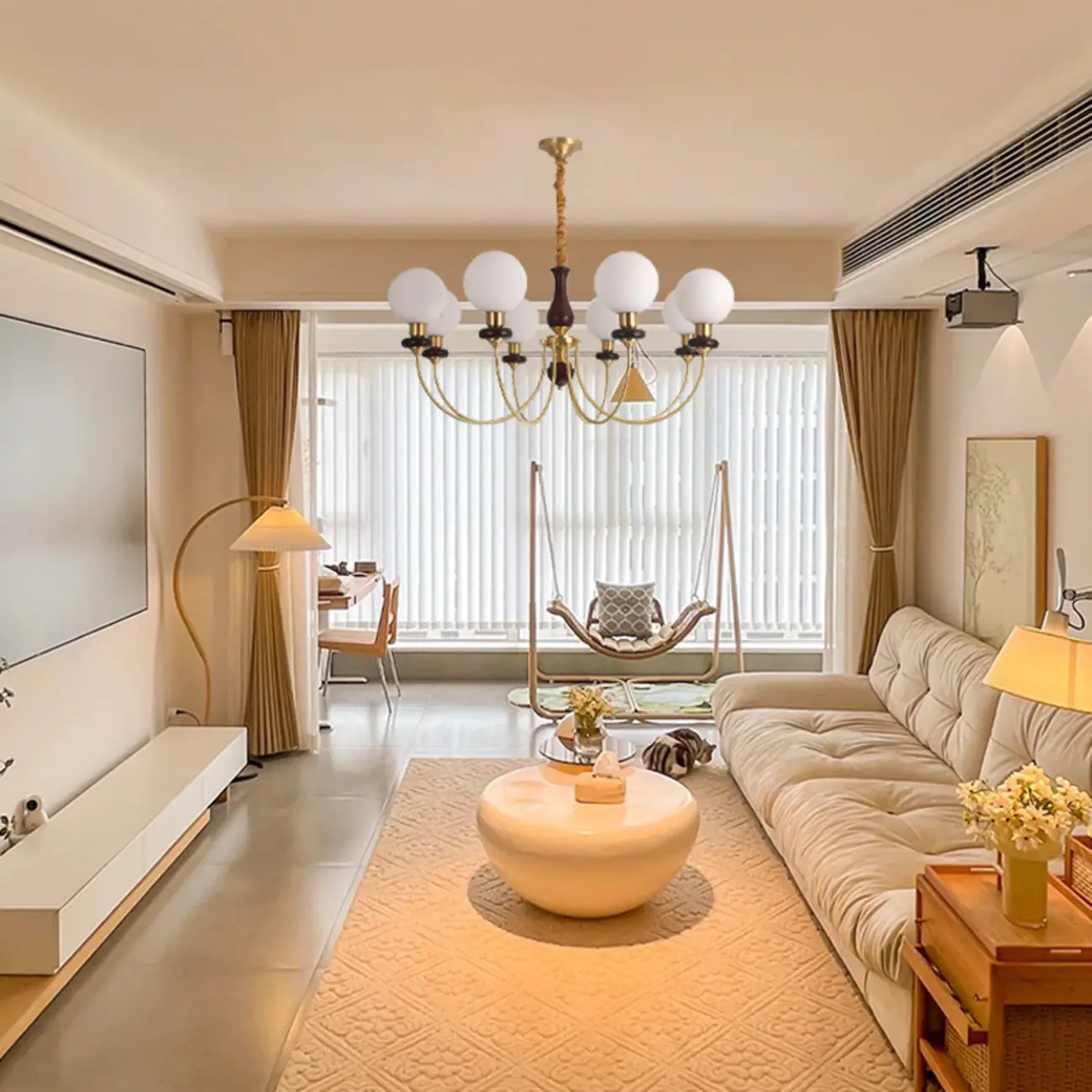 Gold Classic Globe Glass Chandelier Height Adjustable