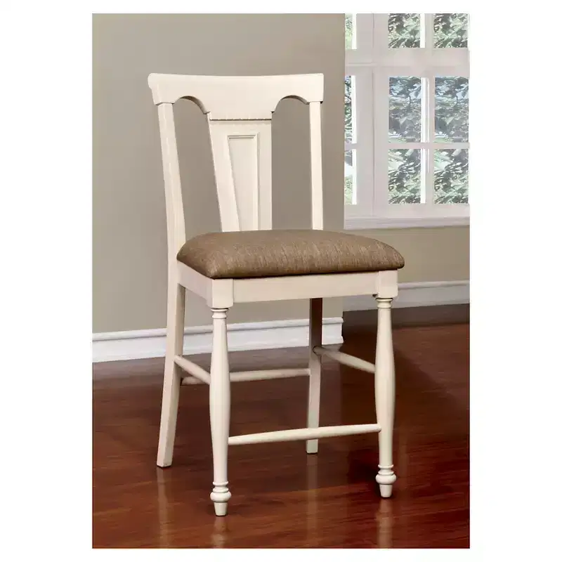 HOMES: Inside + Out Set of 2 Martha Country Counter Height Barstools Off-White/Red: Upholstered, Wood Frame