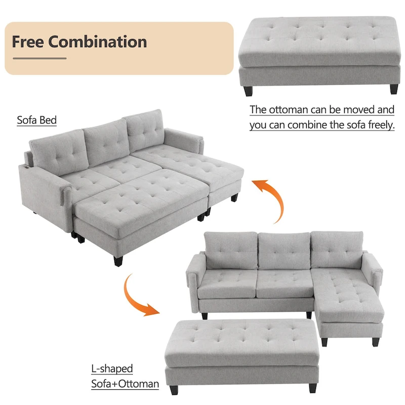 83.4inch L-shaped Sofa Sectional Couch Sofa Bed