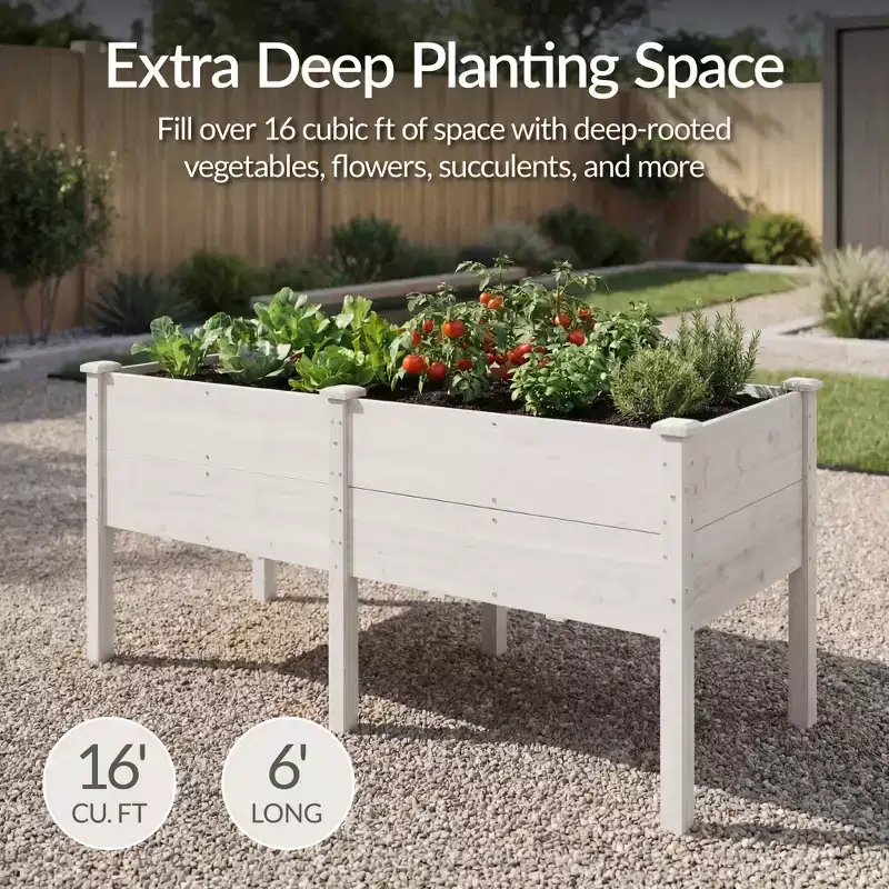 Best Choice Products 72 x 24 x 30 Raised Garden Bed, Extra Deep 16 Depth, Elevated Wood Planter Stand - White