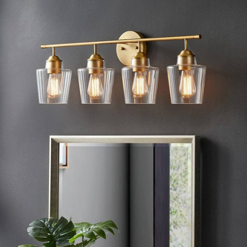 KAWOTI 4-Light Dimmable Metal Bathroom Vanity Light with Glass Shade