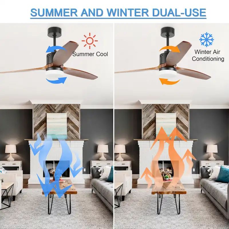 Bella Depot 52  Wood Reversible LED Ceiling Fan with Dimmable Light and Remote Control - 52 inches