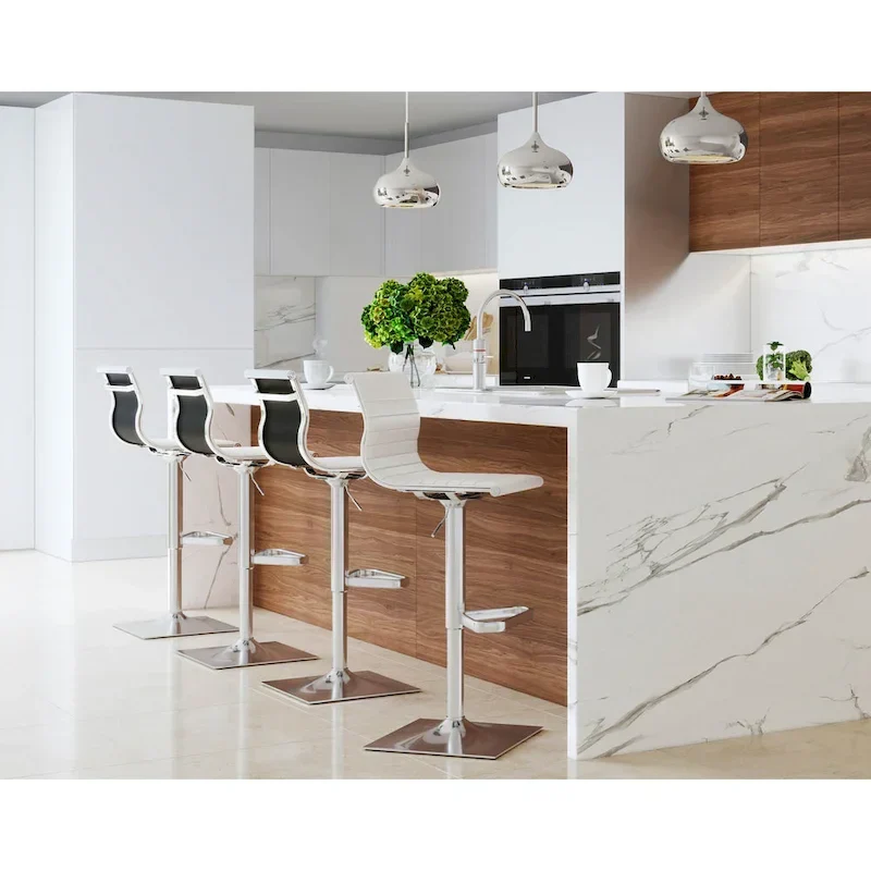 Black / White / Grey Adjustable Swivel Bar Stool, Faux Leather, Single Seat