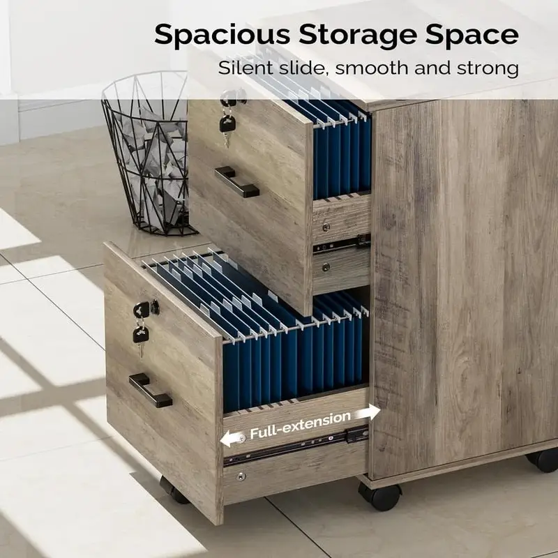 2-Drawer Rolling Wood File Cabinet with Lock