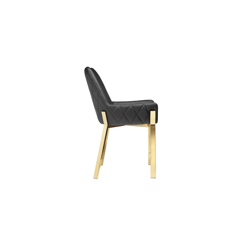Black & Gold Tufted Faux Leather Dining Accent Chair, Set of 2