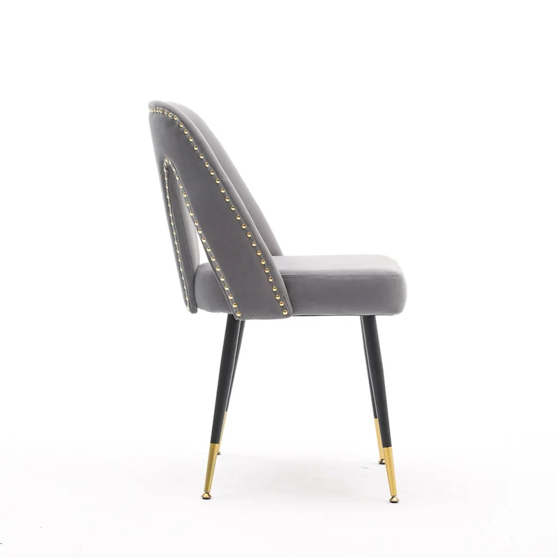 Modern Upholstered Dining Chairs with Nailheads and Metal Legs