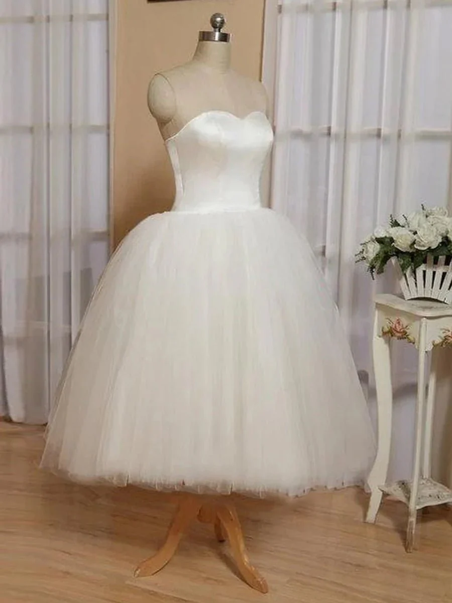 Sweetheart Empire Tea-Length Tulle Wedding Dress With Lace-Up Back