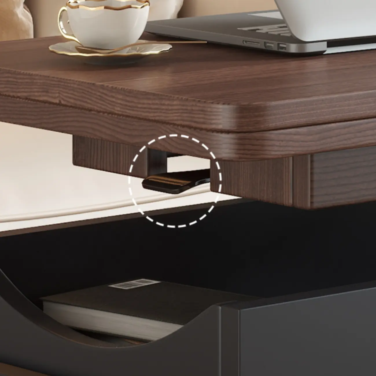 Rectangle Foldable Lift Top Wood Metal Side Table with Wheels