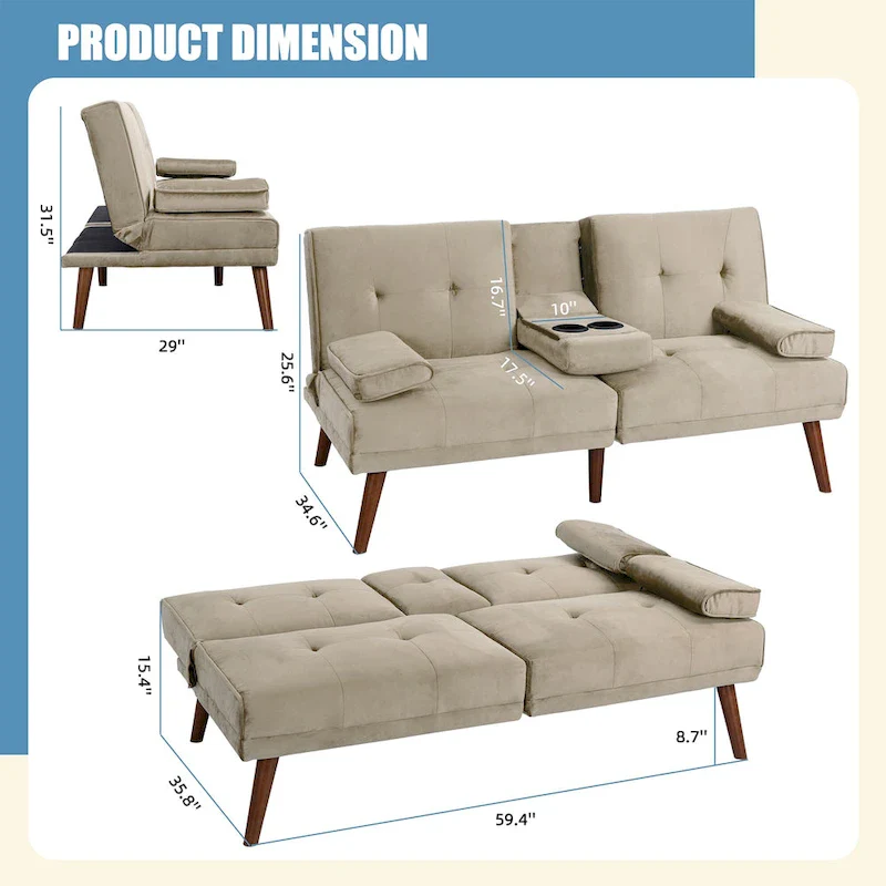 Futzca 60  Small Loveseat, 3 in 1 Cute Convertible Sofa Bed