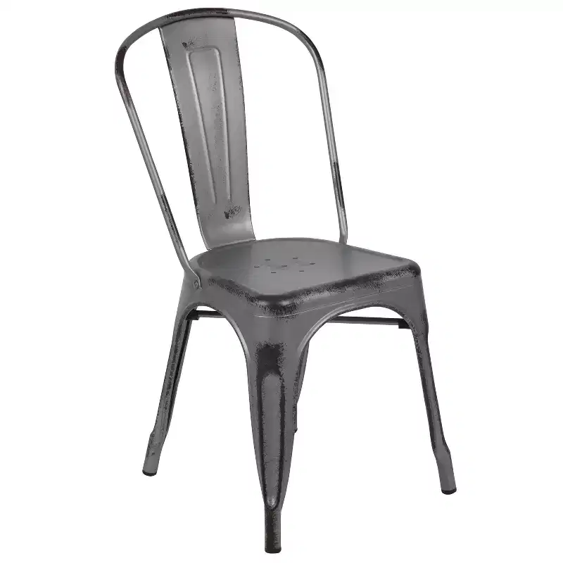Merrick Lane Banks Indoor/Outdoor Stacking Metal Dining Chair with Single Slat Back and Distressed Powder Coated Finish