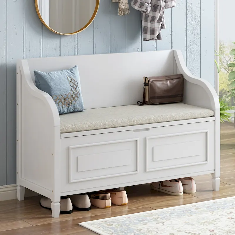 Rustic High Back Storage Bench with Ample Hidden Storage Space