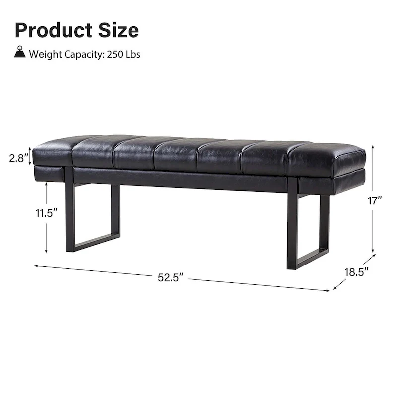 Laurens Modern 52.5 Channel Tufted Bench with Mental Legs by HULALA HOME