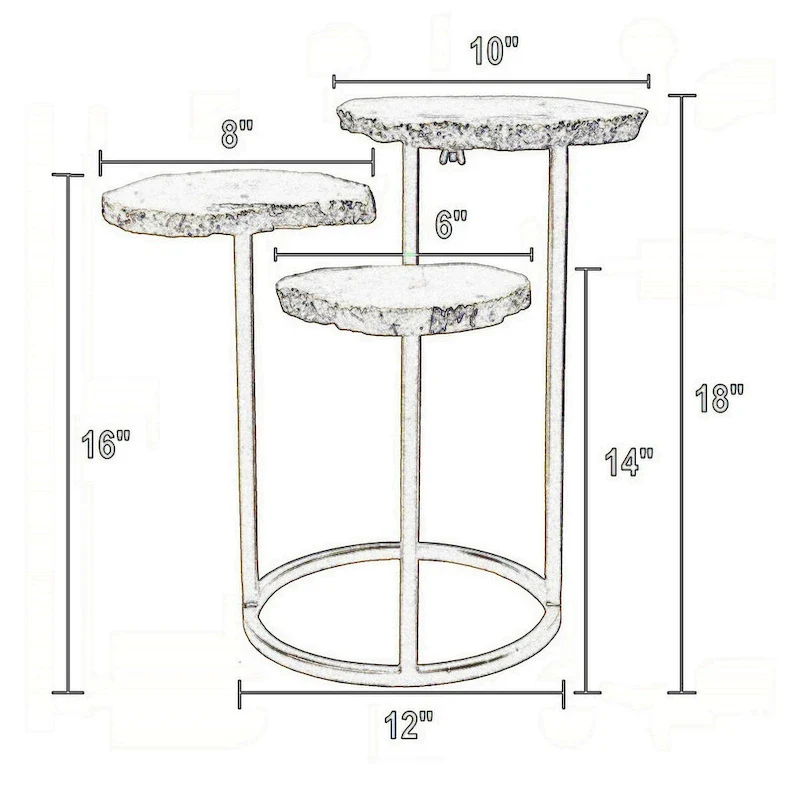 18 Inch Accent Side Table, 3 Tier Design, White Agate Top, Gold Iron Base