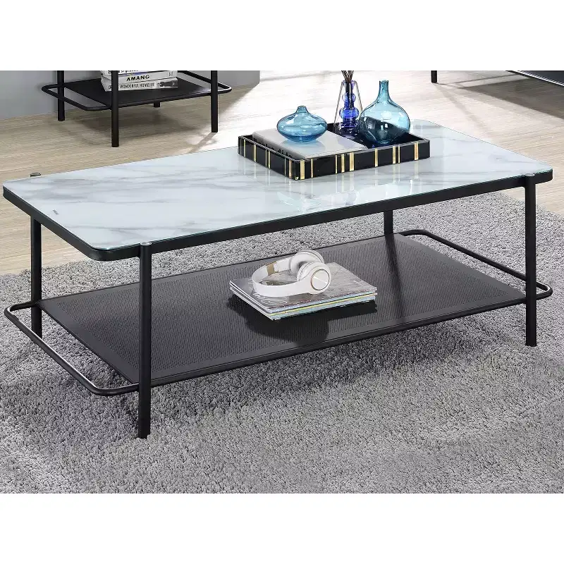 48" Avalan Glass Top Contemporary Coffee Table Black Coating/White - miBasics