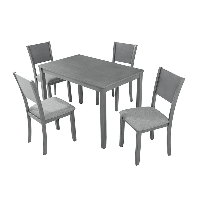 5 Pcs Kitchen Dining Table and Chair Set, Rectangular Wooden Dining Table with 4 Upholstered High Back Chairs and 1 Bench