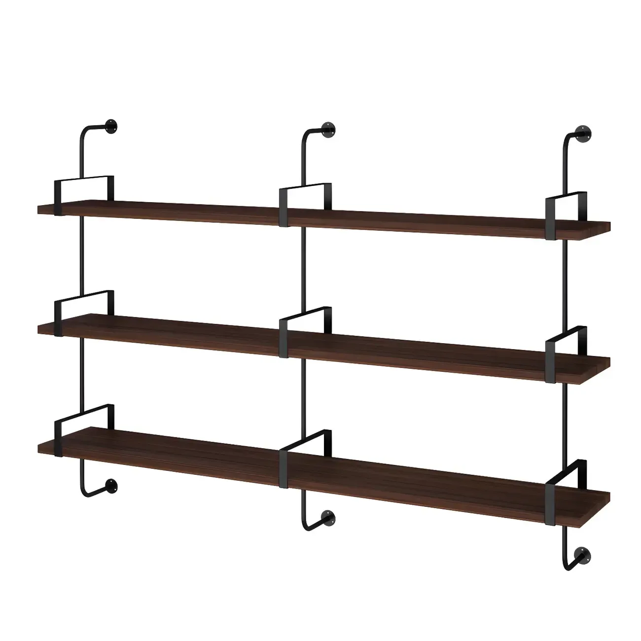 Industrial Wide 3-Tier Wooden Floating Bookcase