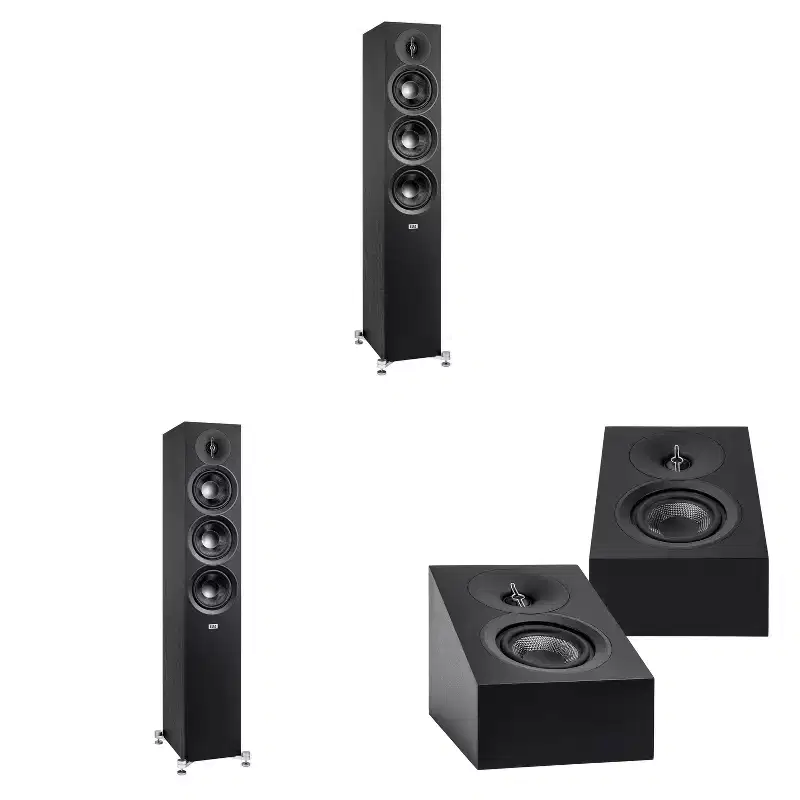 Elac DF53-BK - Debut 3.0 5.25 Floor Speaker - Black (Pair), and ELAC DA43-BK Debut 3.0 - DA43-BK Atmos / On Wall speaker