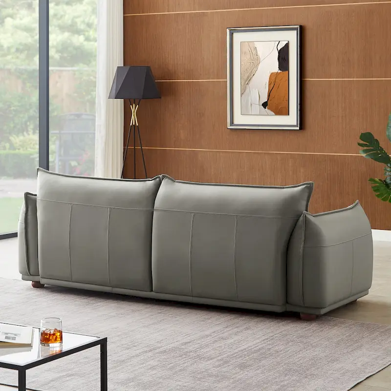 Manar Mid-Century Modern Luxury Genuine Leather Couch