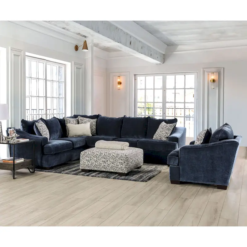 Contemporary Navy Chenille Sectional