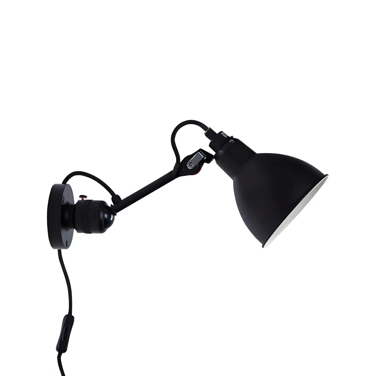White Inner Shade Black Metal Swing Arm Wall Light
