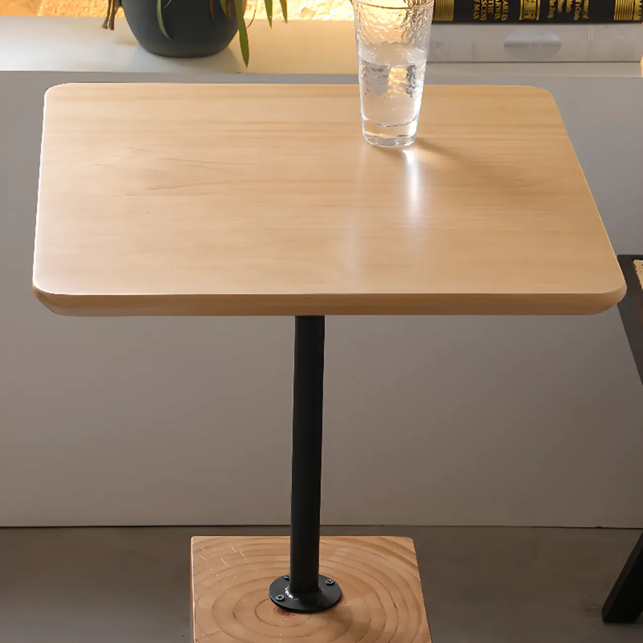 Natural Wood Square Block Base Chairside Table