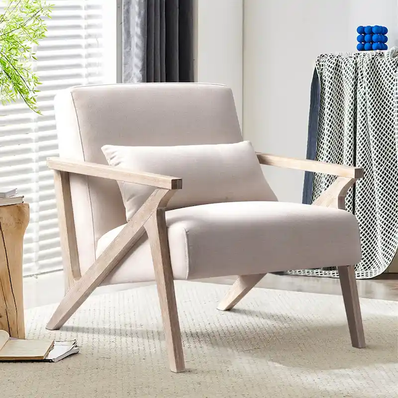 Upholstered Accent Armchair with Solid Wood Frame