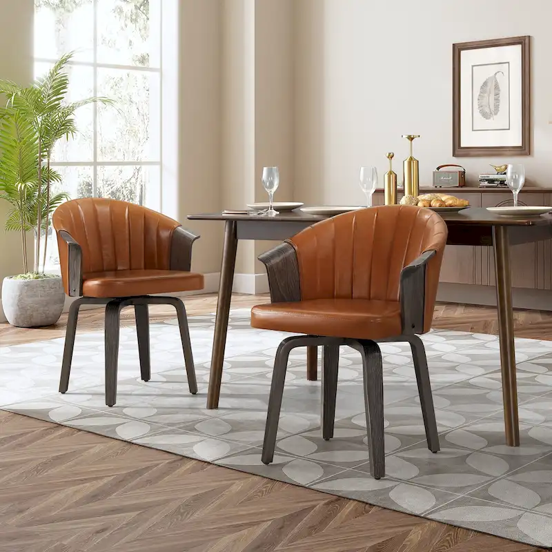 Art Leon Bentwood and PU Swivel Dining Chairs (Set of 2)