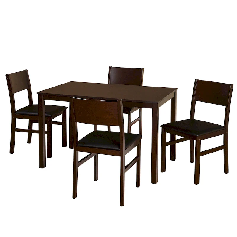 Solid Rubberwood Dining with Cushioned Chairs – White / Espresso, Microfiber / Faux Leather, Seats 4