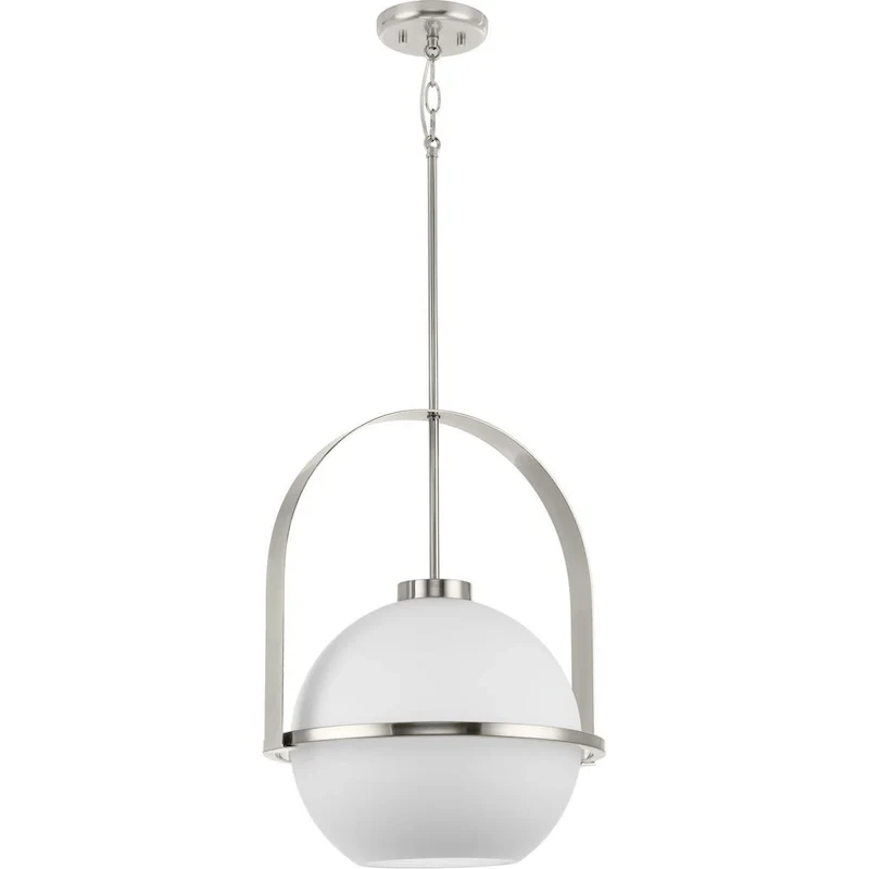 Delayne Collection One-Light Mid-Century Modern Brushed Nickel Etched Opal Glass Pendant Light - 16.12 in x 16.12 in x 21.62 in