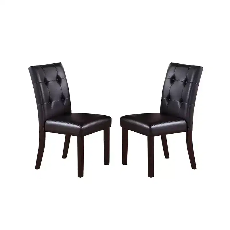 Simple Relax Set of 2 Leroux Upholstered Dining Chairs with Button Tufted in Dark Brown