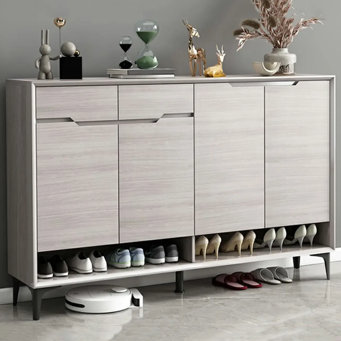 Contemporary Grey Wood Shoe Storage with Bottom Shelf