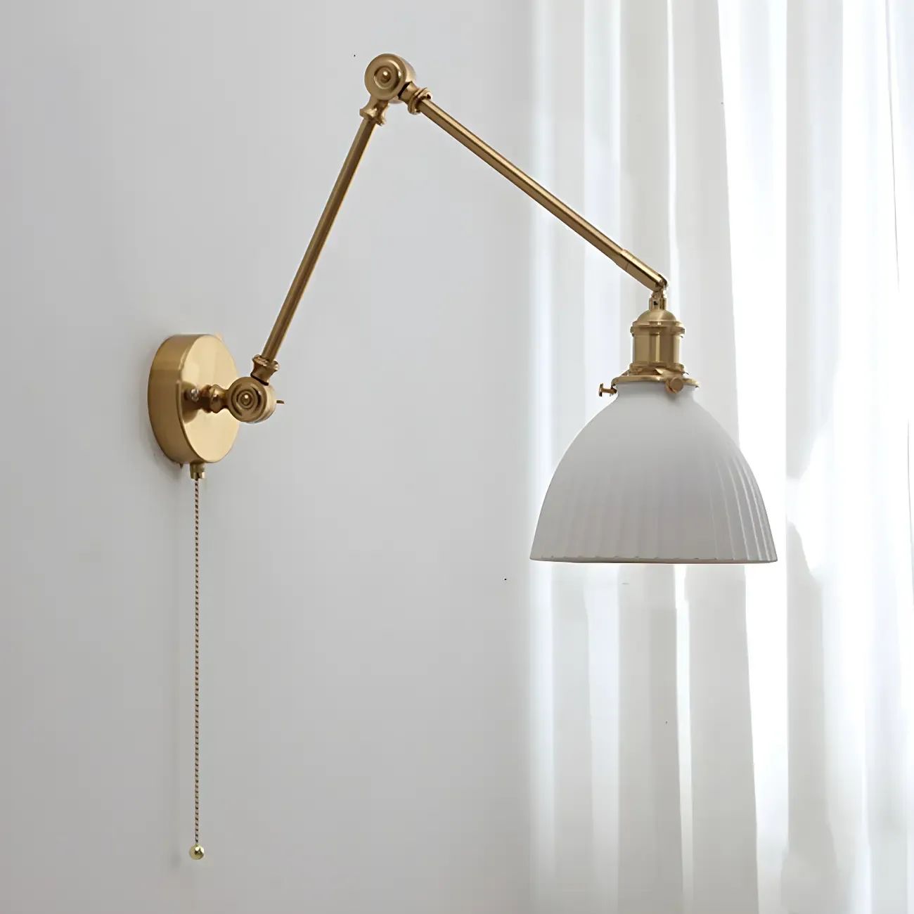 Classic Gold Metal Swing Arm Ceramics Shade Wall Light