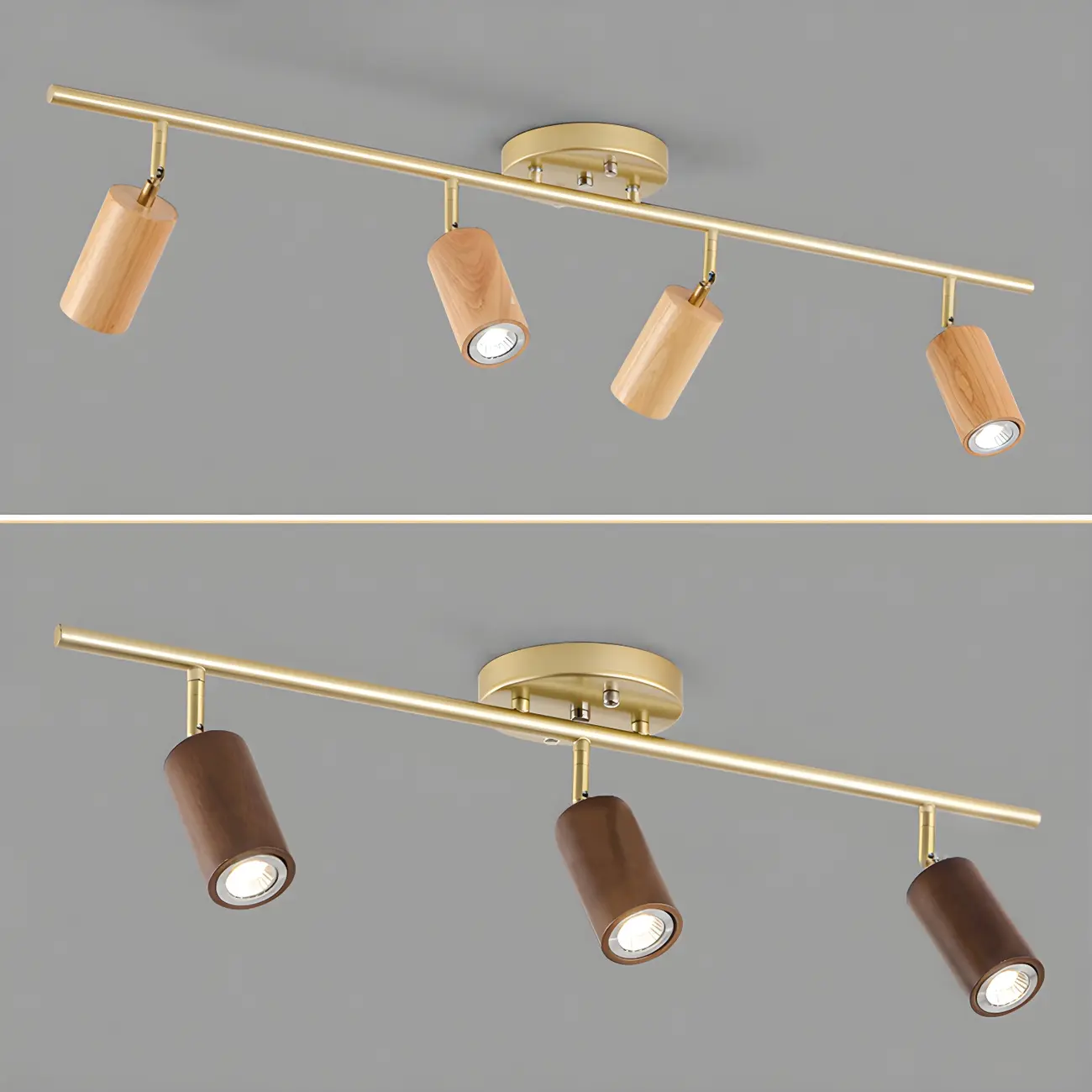 Modern Rubber Wood Brown Semi Flush Mount Track Light