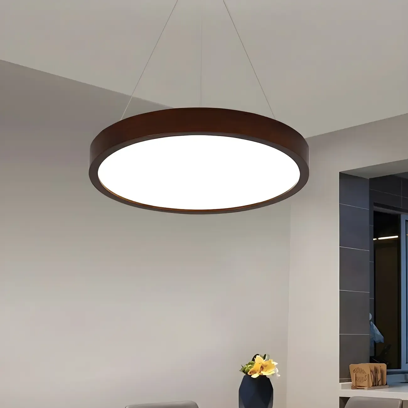 Modern Dimmable LED Brown Cylinder Wood Chandelier