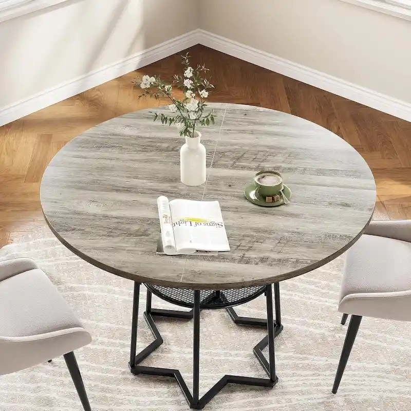 Round Kitchen Dining Table with Storage Rack - N/A