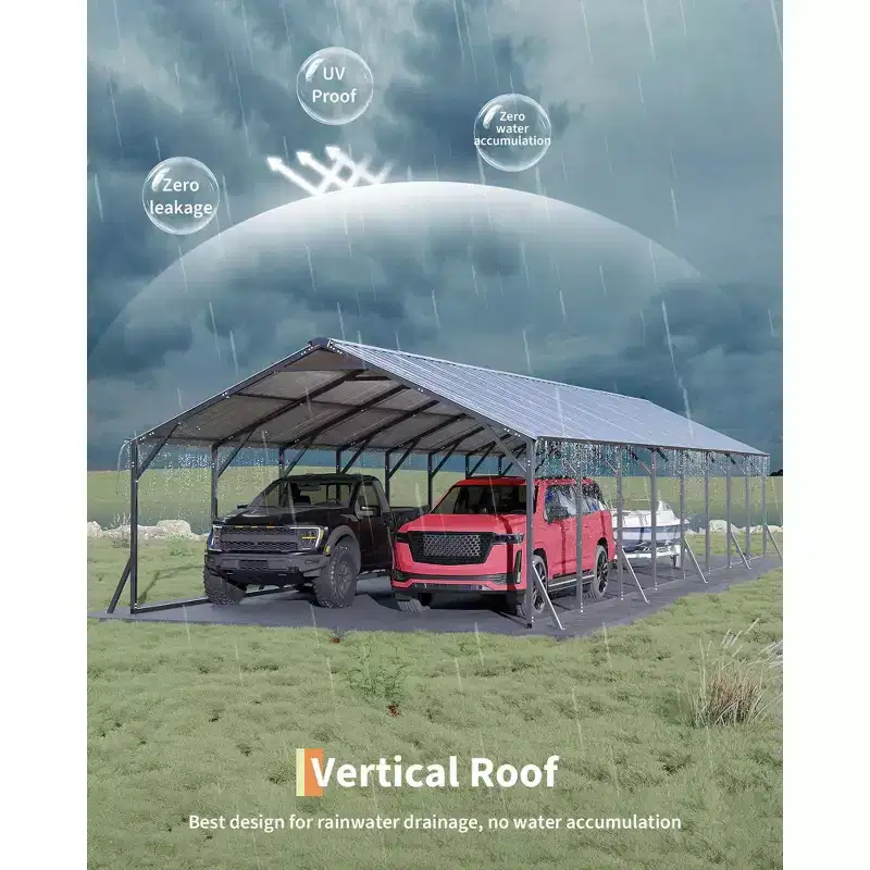 20x40x12 FT Heavy Duty Steel Carport for Multiple Vehicles, Vertical Roof Metal Car Port with Reinforced Bars for Full-Size Trucks Boats Tractors