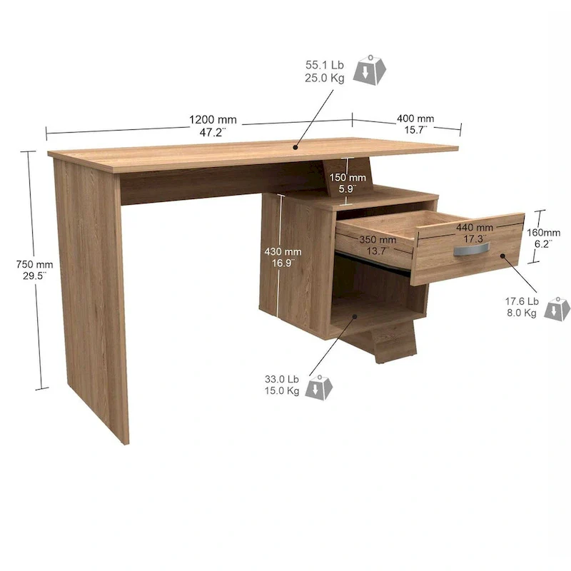 Espresso Brown Asymmetrical Writing Desk - 47 Inch