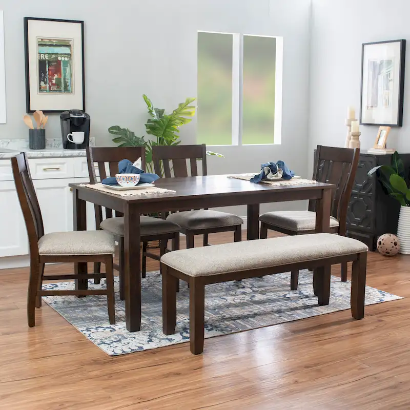 Brown/Beige Farmhouse 6-Piece Dining Set, Seats 6