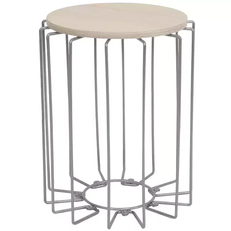 Sunnydaze Steel Wire Indoor End Table with Faux Woodgrain Tabletop - 17.75 H - Cream