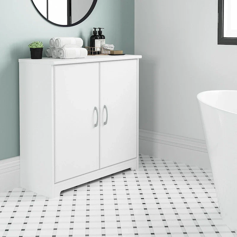 White / Gray / Walnut / Pine / Cherry / Oak 2-Door Bathroom Storage Cabinet with Adjustable Shelf – Transitional Style, Bathroom Use