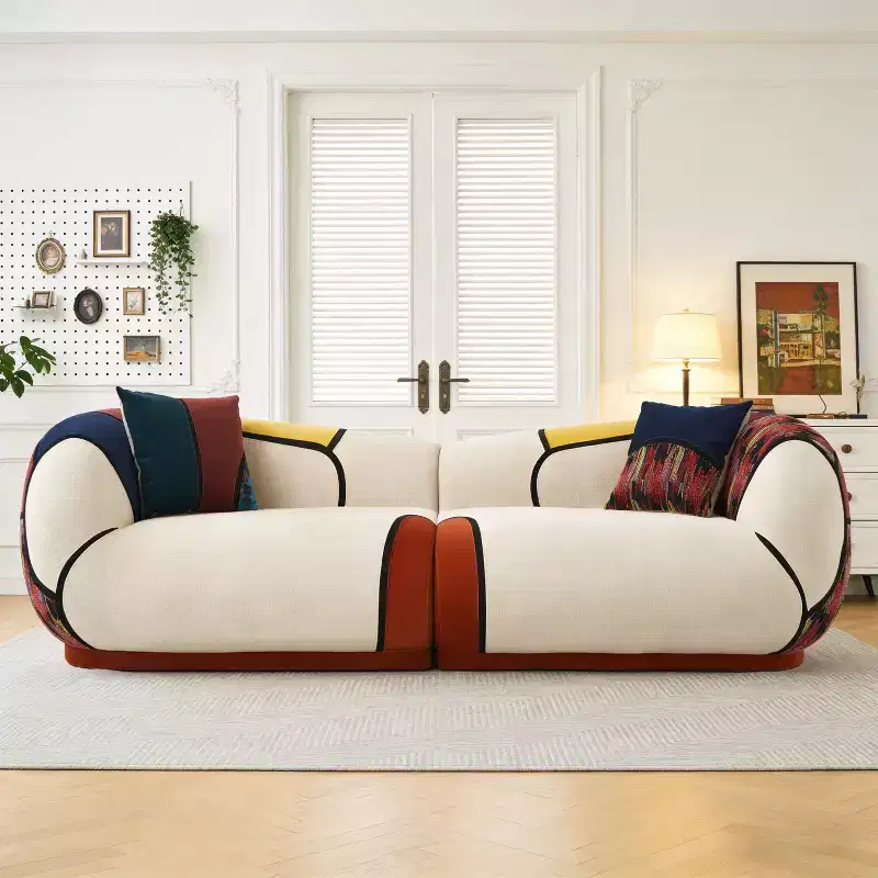 Dyonery 104 Oversized Modern Curved Sofa, 4-Seat Chenille Couch for Living Room Apartment, Minimalist Boneless Sectional Floor Lounge Couches.