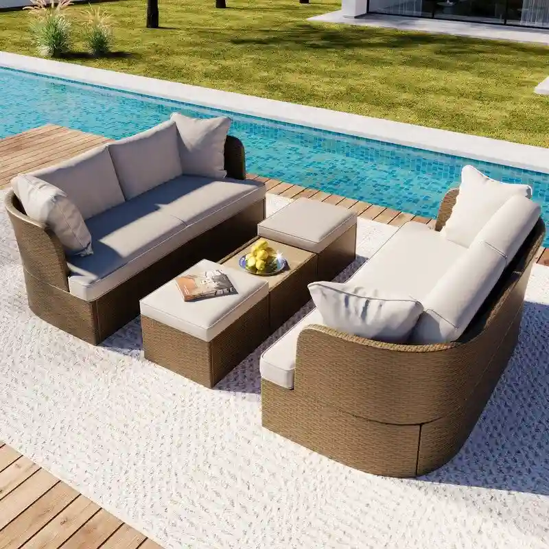 5 Pieces Outdoor Patio Furniture Set, Wicker Sofa Set with Thick Cushions