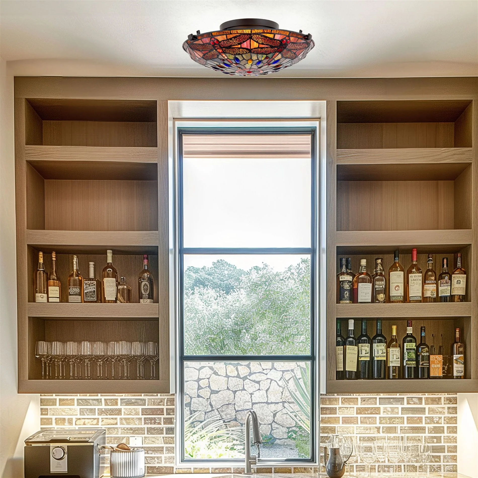 Mateo 16 2-Light Modern Dragonfly Tiffany Glass Flush Mount Ceiling Light