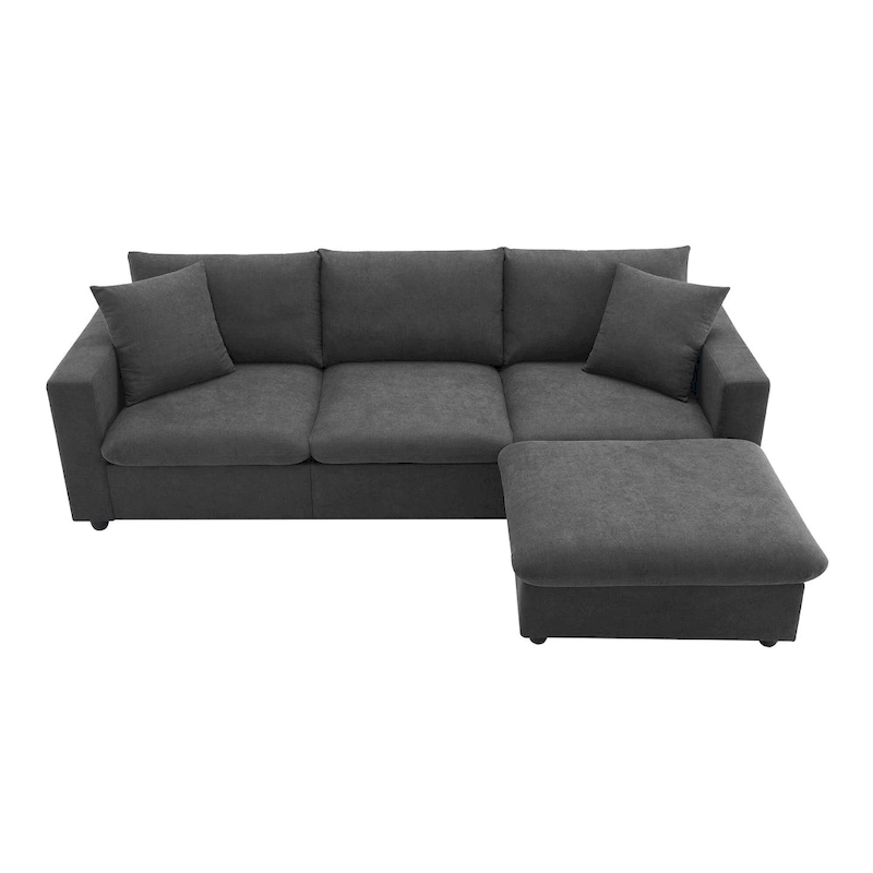 4-Seat Polyester L-Shaped Sectional Sofa with Convertible Ottoman