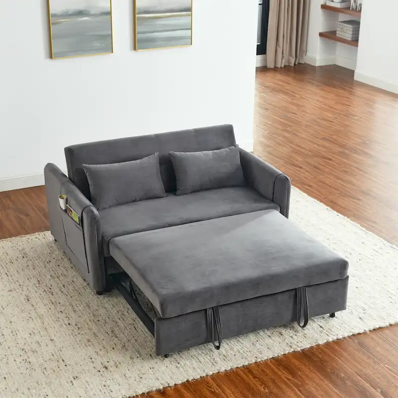 3-in-1 Versatile Velvet Double Sofa with Pullout Bed